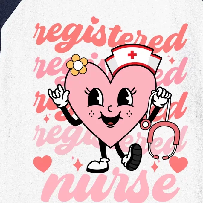 Retro Registered Nurse Rn Valentines Day Hearts Stethoscope Funny Gift Baseball Sleeve Shirt