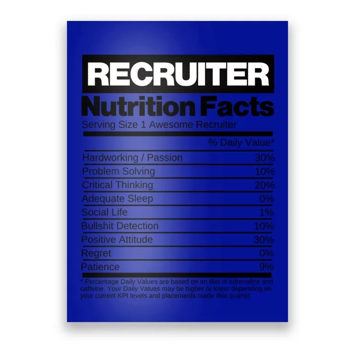 Recruiting Recruitt Nutrition Facts Recruit Recruiter Funny Gift Poster