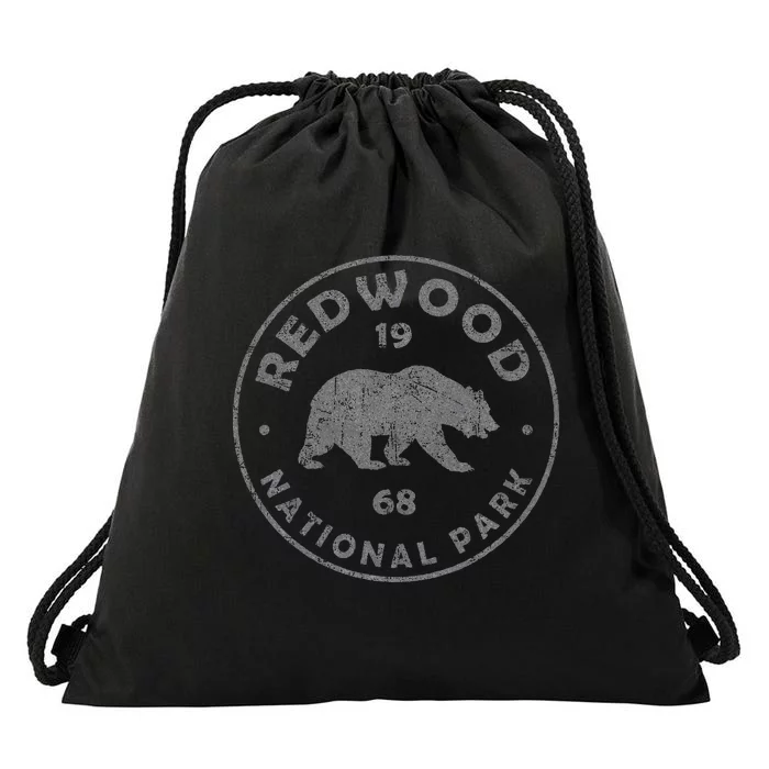 Retro Redwood National Park Vintage Hiking Drawstring Bag