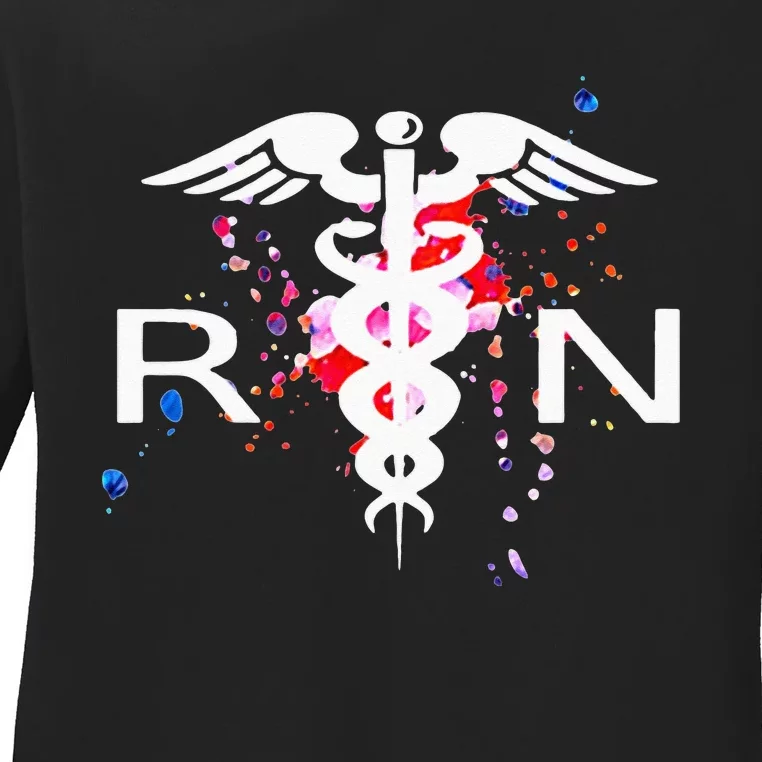 RN Registered Nurse Caduceus Symbol Ladies Long Sleeve Shirt