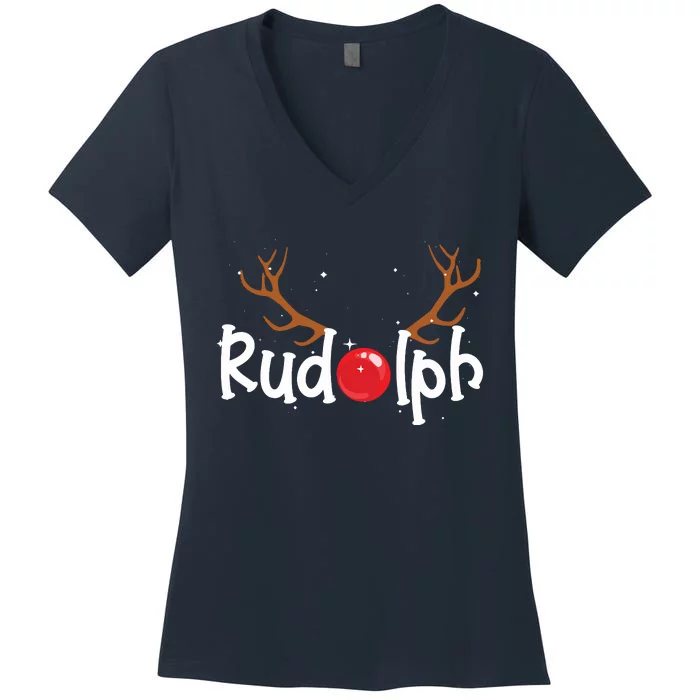 Rudolph Red Nose Reindeer Christmas Funny Women's V-Neck T-Shirt