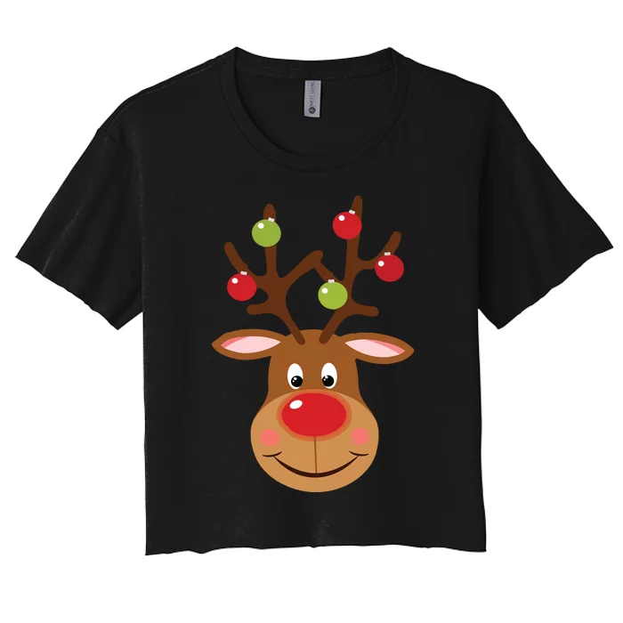 Rudolph Red Nose Reindeer Santa Christmas Women's Crop Top Tee