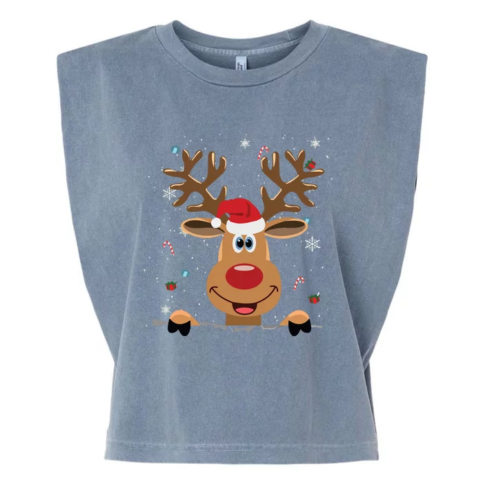 Rudolph Red Nose Reindeer Santa Christmas Garment-Dyed Women's Muscle Tee