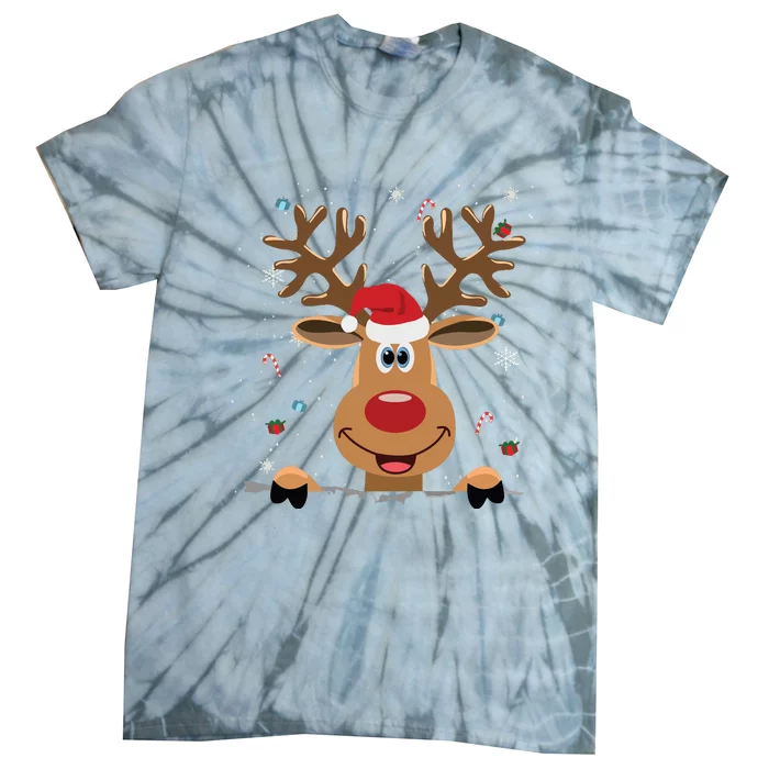 Rudolph Red Nose Reindeer Santa Christmas Tie-Dye T-Shirt