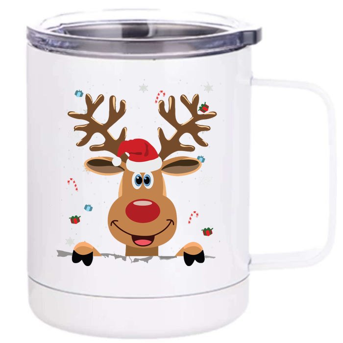 Rudolph Red Nose Reindeer Santa Christmas Front & Back 12oz Stainless Steel Tumbler Cup