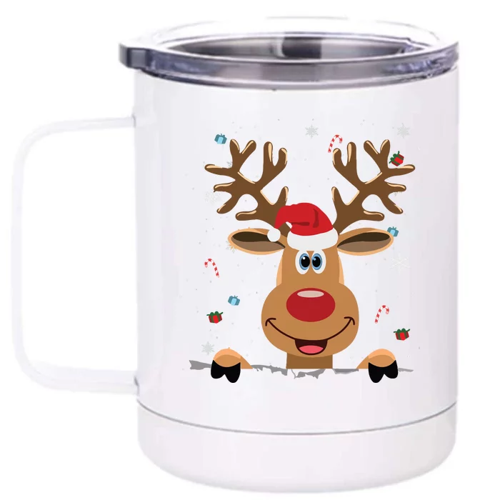 Rudolph Red Nose Reindeer Santa Christmas Front & Back 12oz Stainless Steel Tumbler Cup