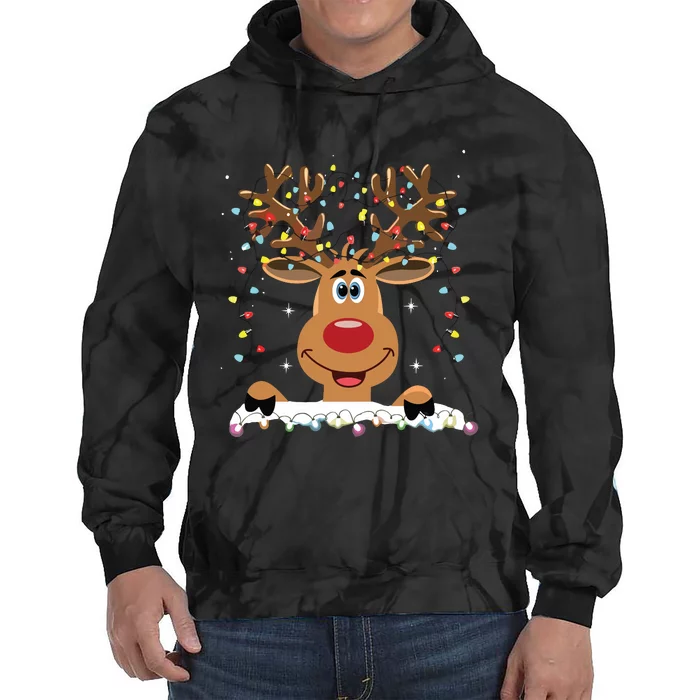 Rudolph Red Nose Reindeer Santa Christmas Tie Dye Hoodie