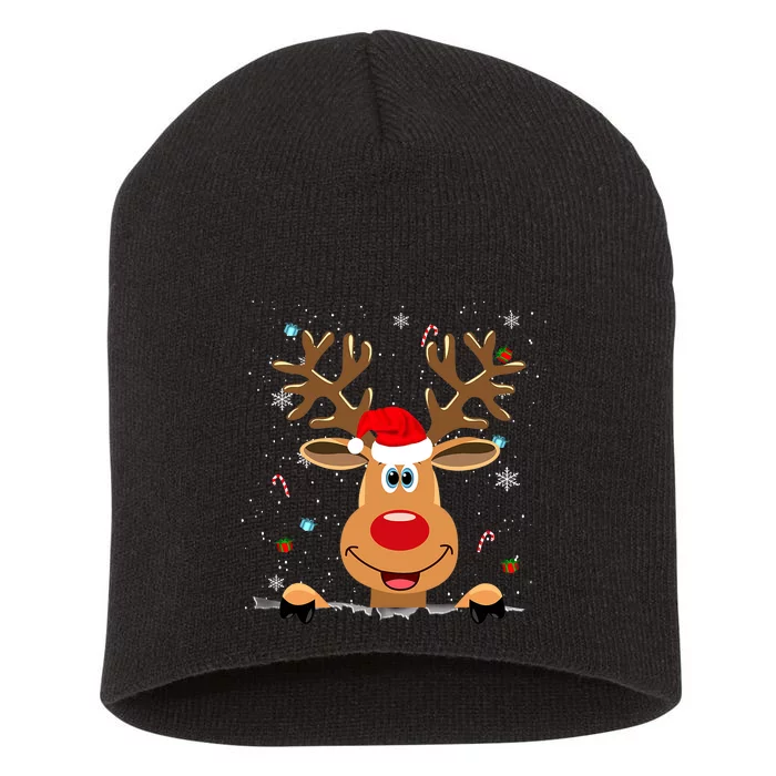 RUDOLPH Red Nose Reindeer Santa Christmas Short Acrylic Beanie