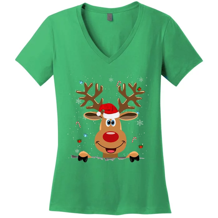 RUDOLPH Red Nose Reindeer   Santa Christmas Women's V-Neck T-Shirt