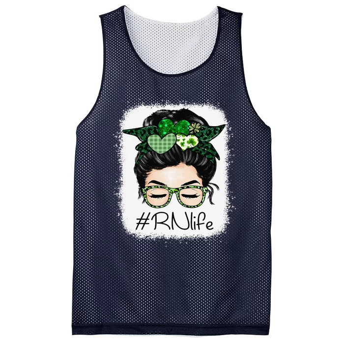 RN Registered Nurse Messy Bun St Patrick's Day Shamrock Mesh Reversible Basketball Jersey Tank