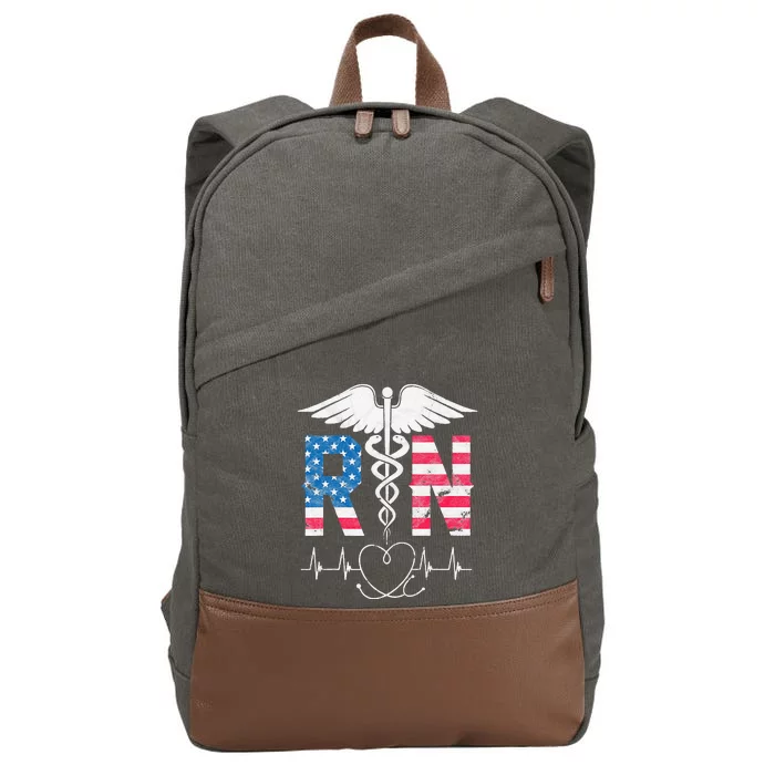 RN Registered Nurse USA Flag Caduceus Stethoscope Patriotic Cotton Canvas Backpack