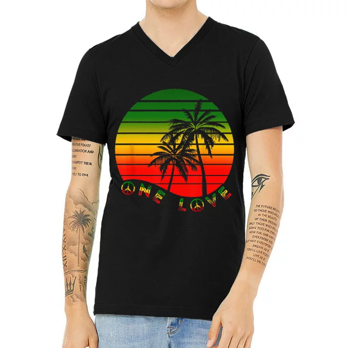 Rasta Reggae One Love Palms Reggaeton Rastafarian Pride V-Neck T-Shirt