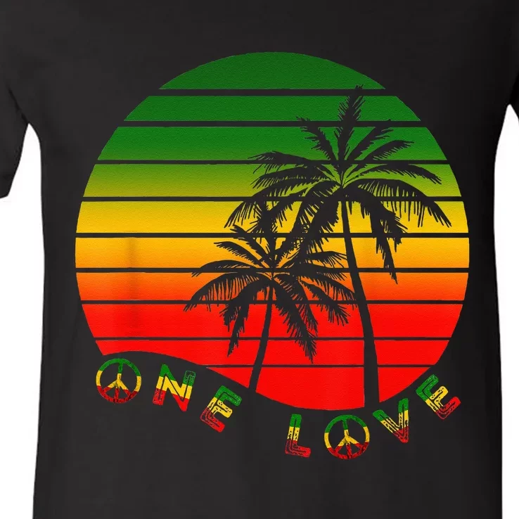 Rasta Reggae One Love Palms Reggaeton Rastafarian Pride V-Neck T-Shirt