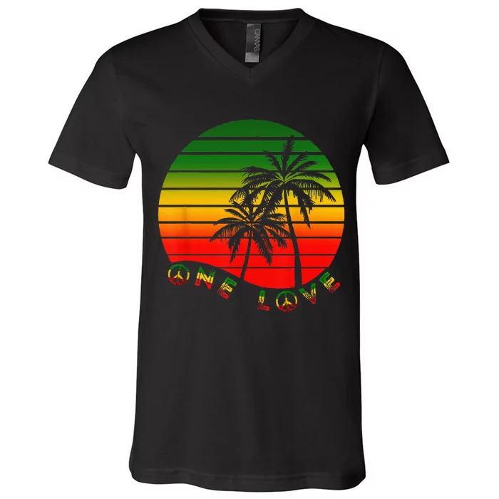 Rasta Reggae One Love Palms Reggaeton Rastafarian Pride V-Neck T-Shirt