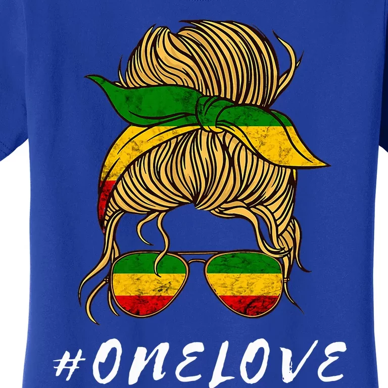 Rasta Reggae One Pride Love Messy Bun Women's T-Shirt