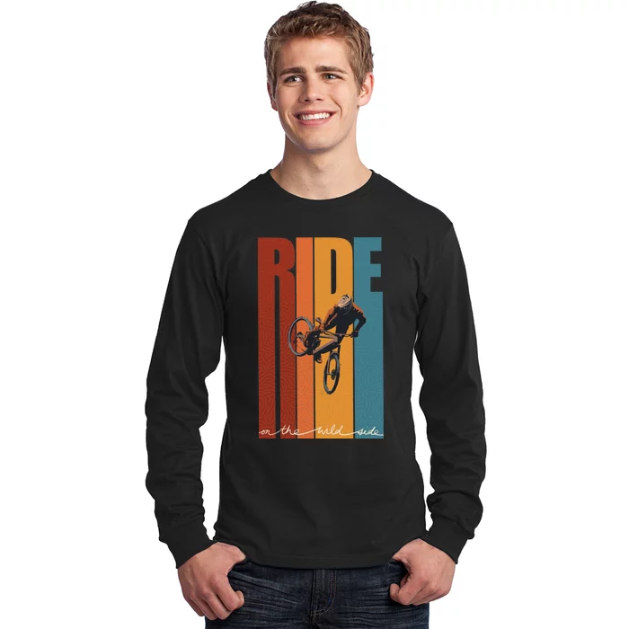 Retro Ride On The Wild Side Mountain Bike Art Long Sleeve Shirt