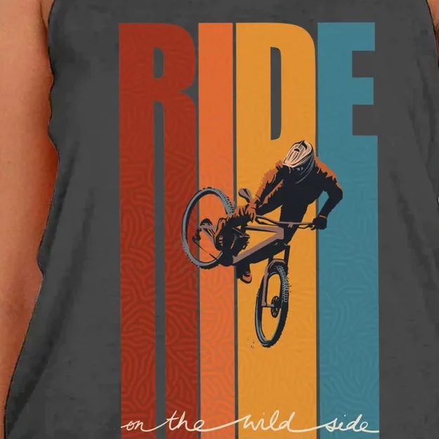 Retro Ride On The Wild Side Mountain Bike Art Women's Knotted Racerback Tank