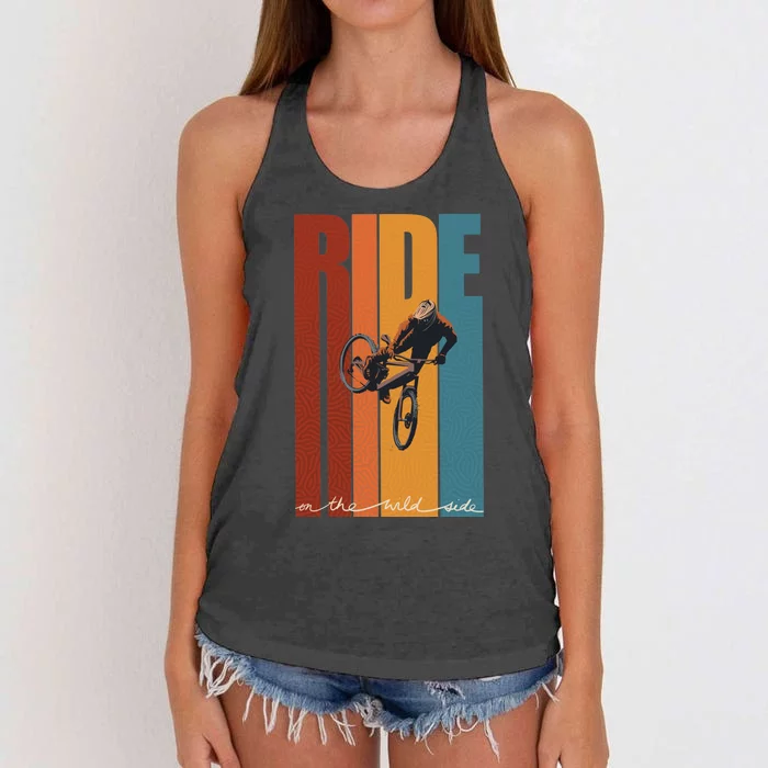 Retro Ride On The Wild Side Mountain Bike Art Women's Knotted Racerback Tank