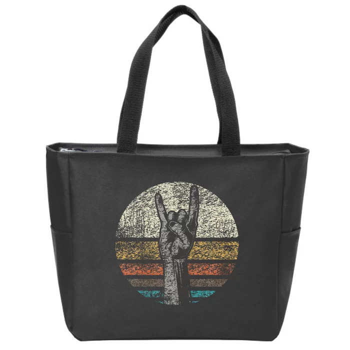 Retro Rock On Hand Horns For Rock And Roll Music Lovers Zip Tote Bag