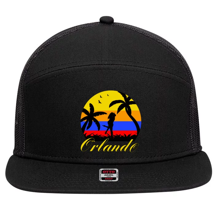 Retro Romantic Orlando Sunset 7 Panel Mesh Trucker Snapback Hat