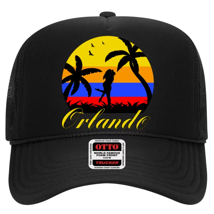 Retro Romantic Orlando Sunset High Crown Mesh Trucker Hat