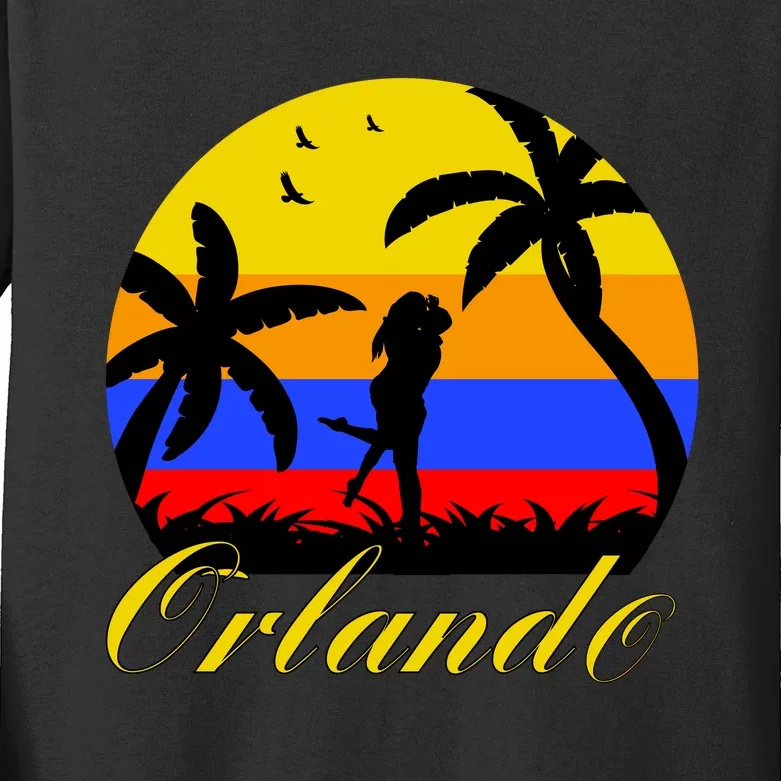 Retro Romantic Orlando Sunset Kids Long Sleeve Shirt