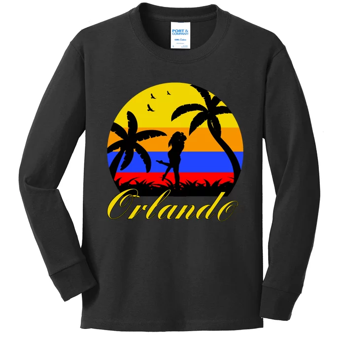 Retro Romantic Orlando Sunset Kids Long Sleeve Shirt