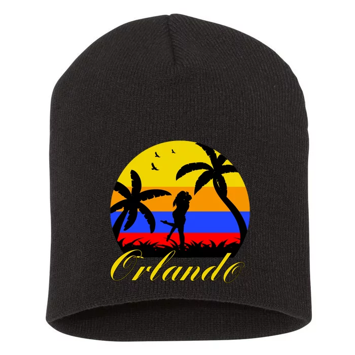 Retro Romantic Orlando Sunset Short Acrylic Beanie