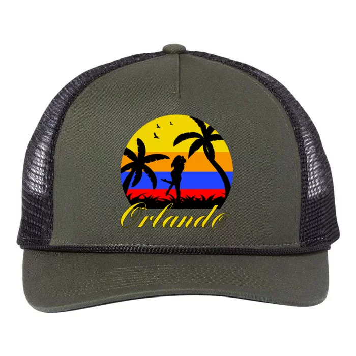 Retro Romantic Orlando Sunset Retro Rope Trucker Hat Cap