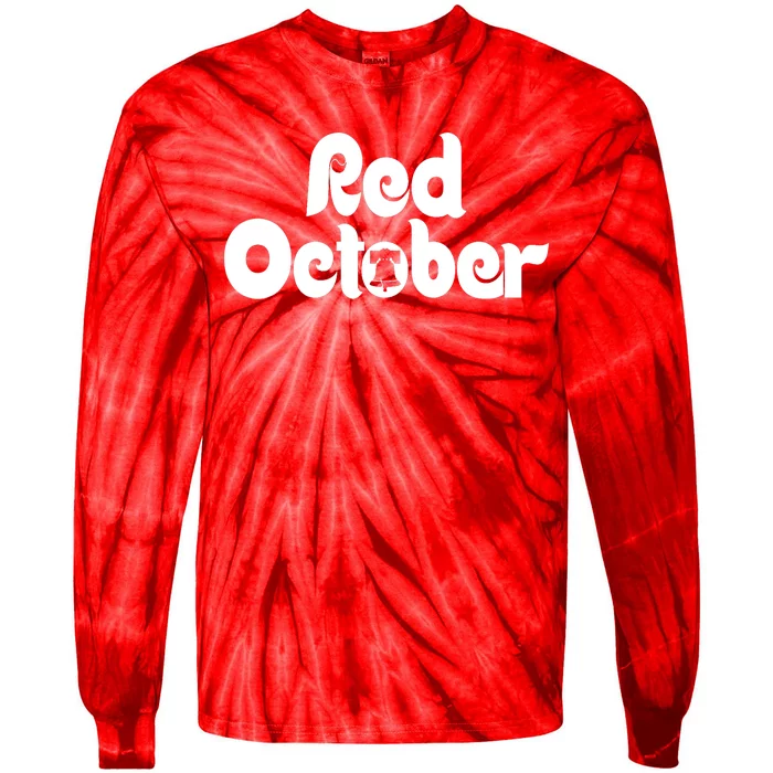 Retro Red October Philly_ Philadelphia Baseball Fan Tie-Dye Long Sleeve Shirt