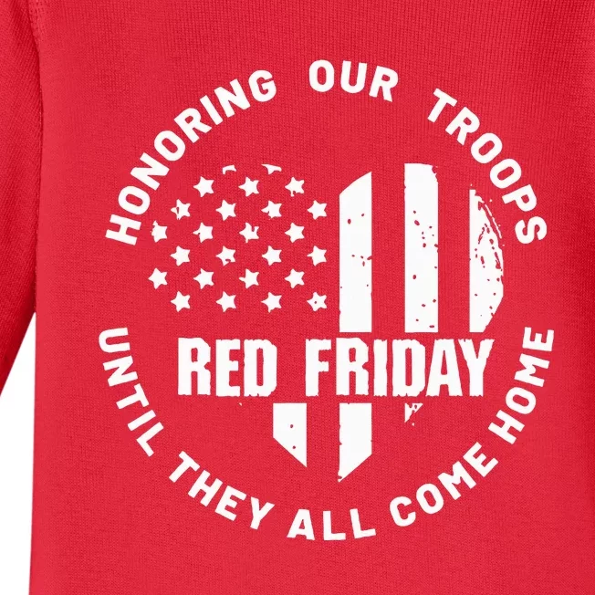 Retro Red On Friday US Military Pride And Support Baby Long Sleeve Bodysuit