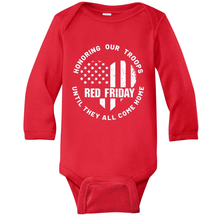 Retro Red On Friday US Military Pride And Support Baby Long Sleeve Bodysuit