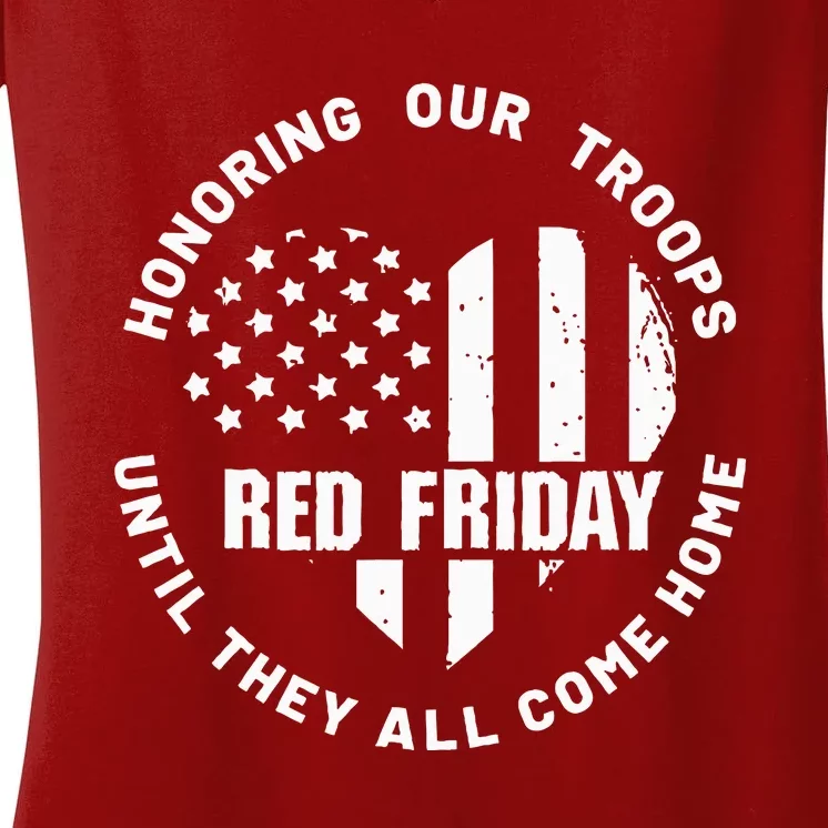 Retro Red On Friday US Military Pride And Support Women's V-Neck T-Shirt