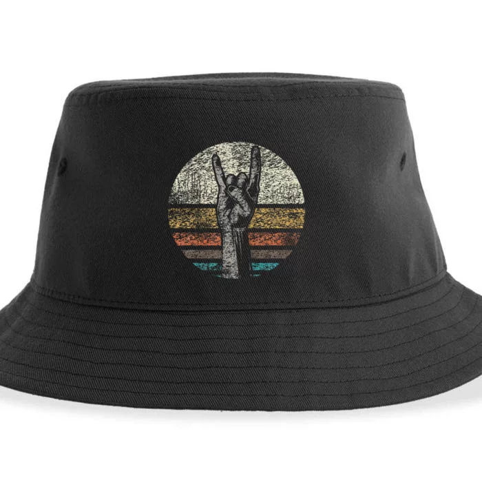 Retro Rock On Hand Horns For Rock And Roll Music Lovers Sustainable Bucket Hat