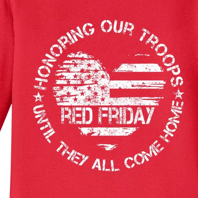 Retro Red On Friday US Military Pride Support Our Troops Baby Long Sleeve Bodysuit