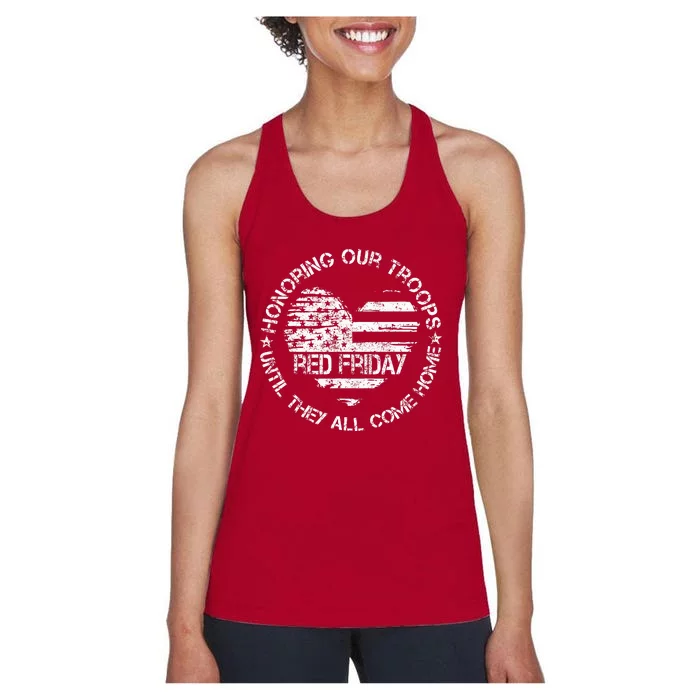 Retro Red On Friday US Military Pride Support Our Troops Women's Racerback Tank