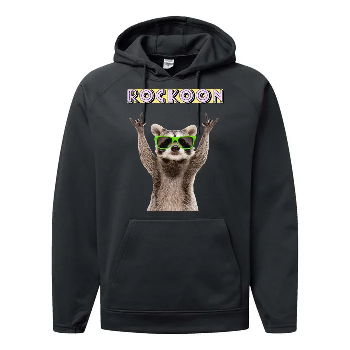 Rockoon Rock On Racoon Funny Animal Lover Performance Fleece Hoodie