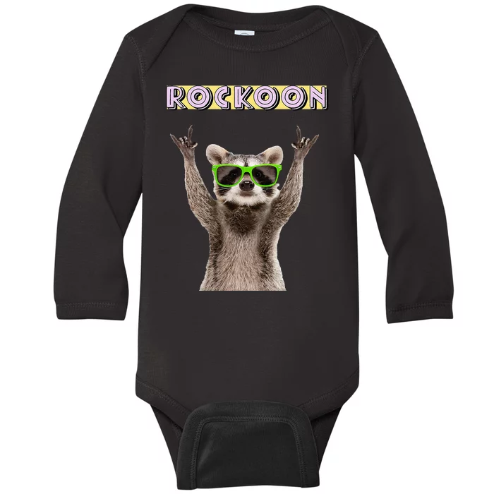 Rockoon Rock On Racoon Funny Animal Lover Baby Long Sleeve Bodysuit