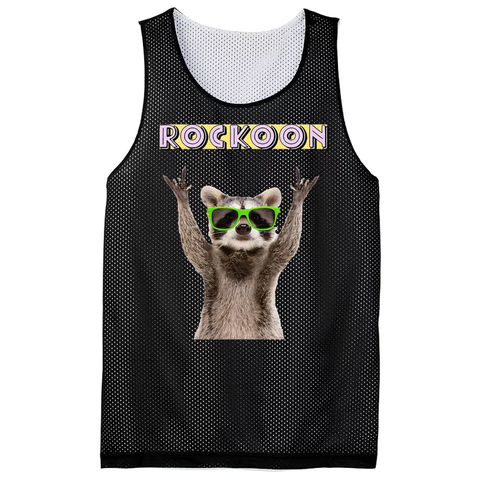 Rockoon Rock On Racoon Funny Animal Lover Mesh Reversible Basketball Jersey Tank