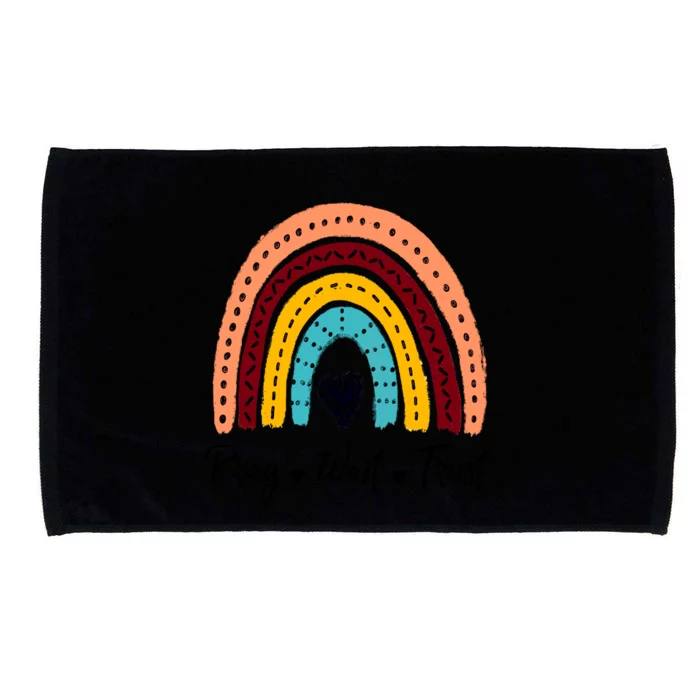 Retro Rainbow Pray Wait Trust Repeat Christian Motivational Gift Microfiber Hand Towel