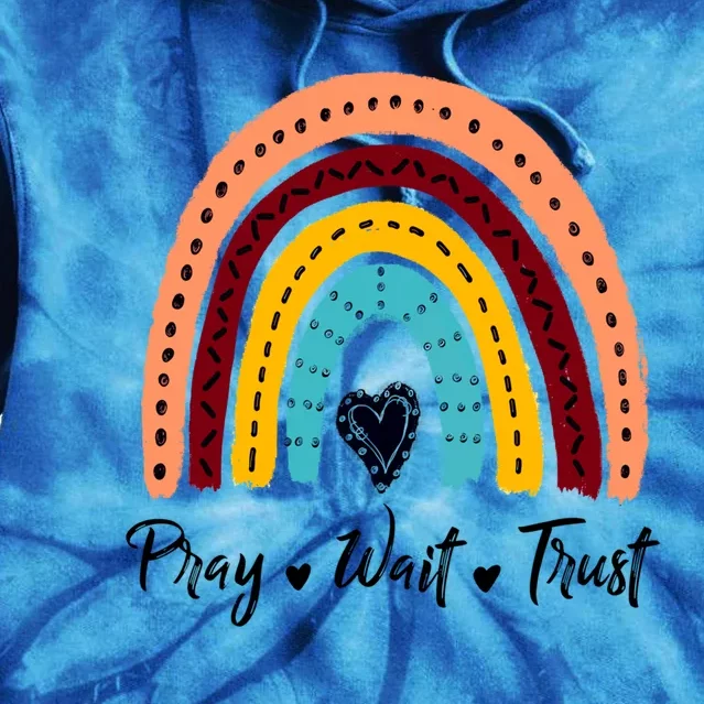 Retro Rainbow Pray Wait Trust Repeat Christian Motivational Gift Tie Dye Hoodie