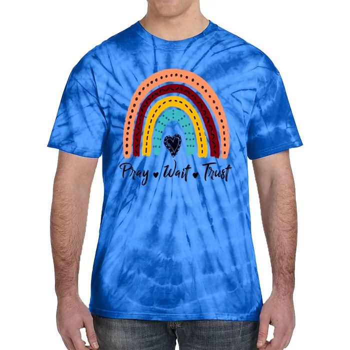 Retro Rainbow Pray Wait Trust Repeat Christian Motivational Gift Tie-Dye T-Shirt