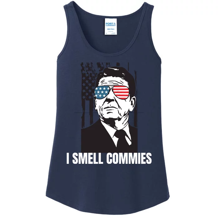 Ronald Reagan President I Smell Commies, Political Humor Ladies Essential Tank