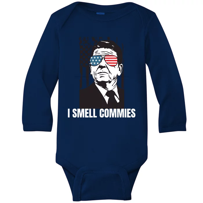 Ronald Reagan President I Smell Commies, Political Humor Baby Long Sleeve Bodysuit