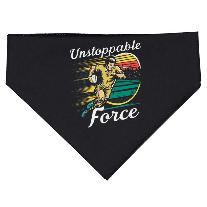 Retro Rugby Player Charging Forward USA-Made Doggie Bandana