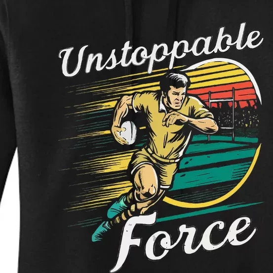 Retro Rugby Player Charging Forward Women's Pullover Hoodie