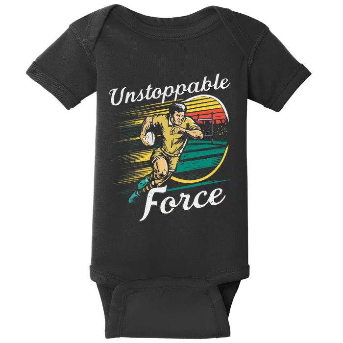 Retro Rugby Player Charging Forward Baby Bodysuit