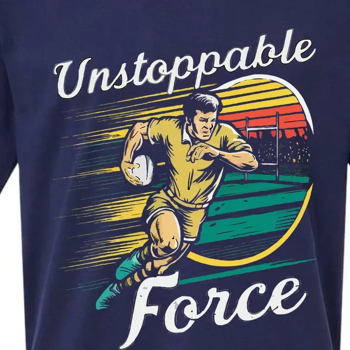 Retro Rugby Player Charging Forward Sueded Cloud Jersey T-Shirt