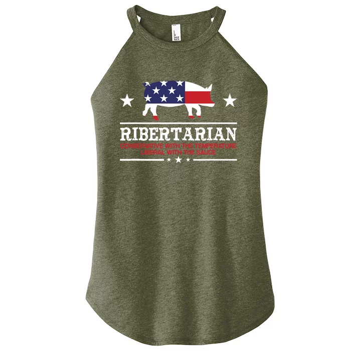 Ribertarian Ribs Pig Patriot Grilling Smoker Grill Funny BBQ Women’s Perfect Tri Rocker Tank