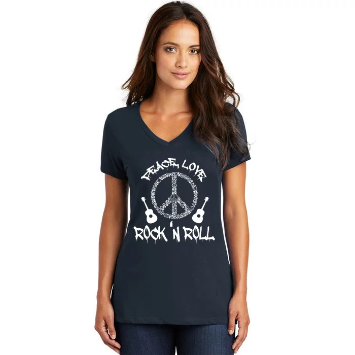 Rock'n Roll Peace Love Rock and Roll Tee Women's V-Neck T-Shirt